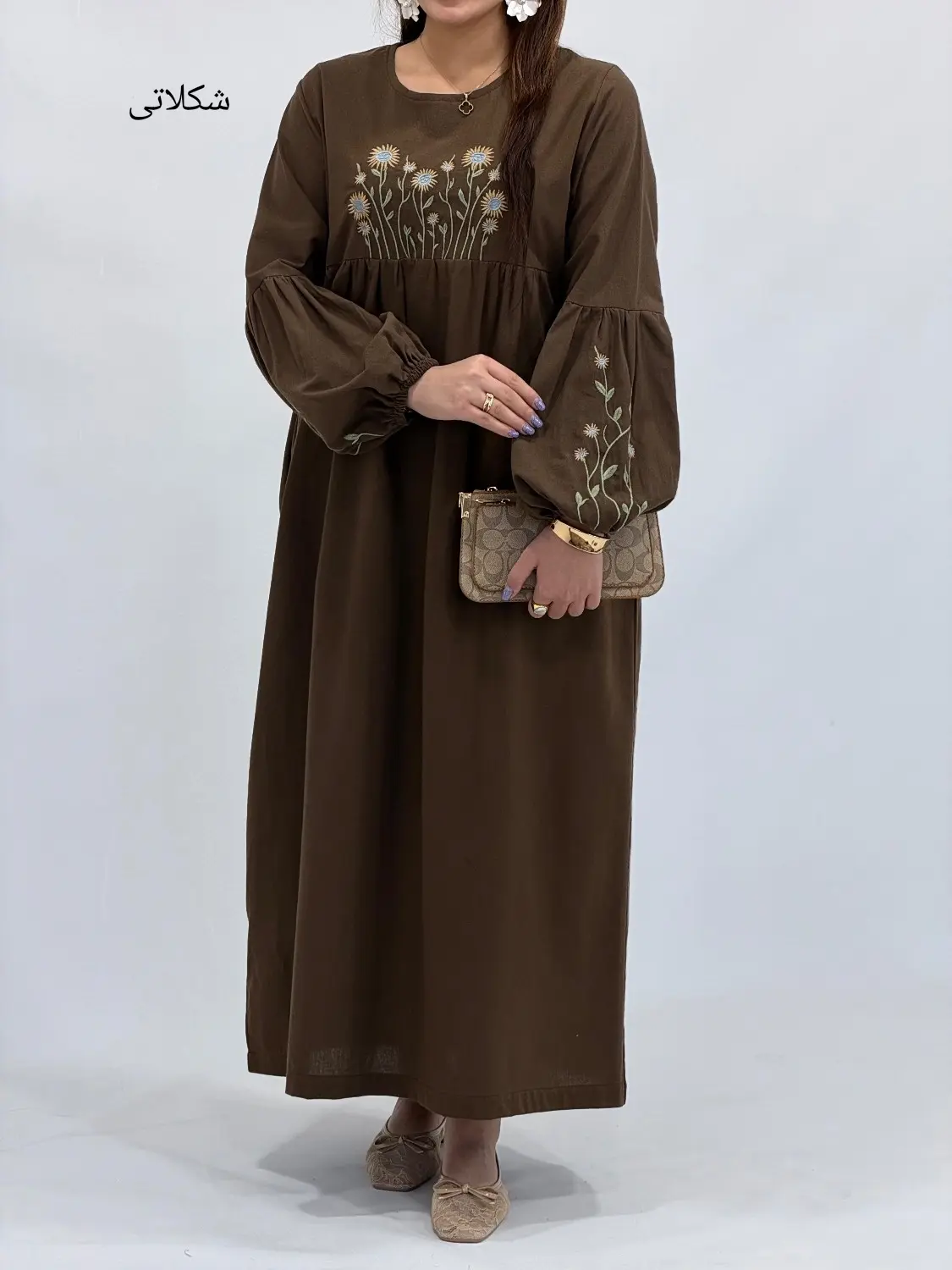مانتو کفتان لینن گلدوزی فلاور